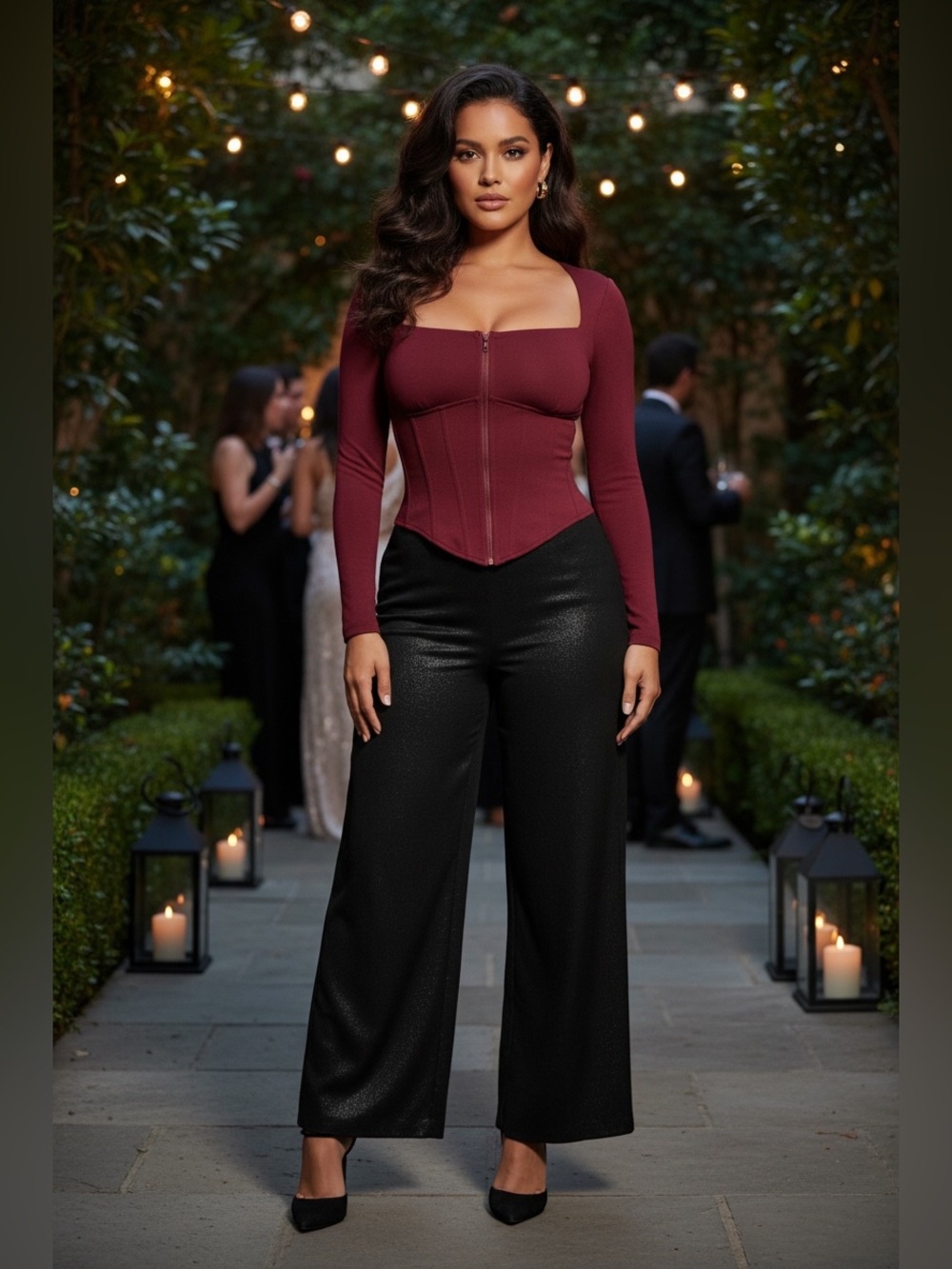 TA3| Corsety Square Neck Long Sleeve Top| Dark Cherry| 3X | NWT| $128 retail